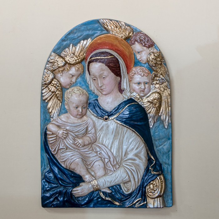Patinated, Colored and Gilded Ceramic Madonna of Boccadirio